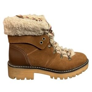 Time and Thru Women's Brown Suede Fur Lined Winter Boots Lace Up Lug Sole 8.5
